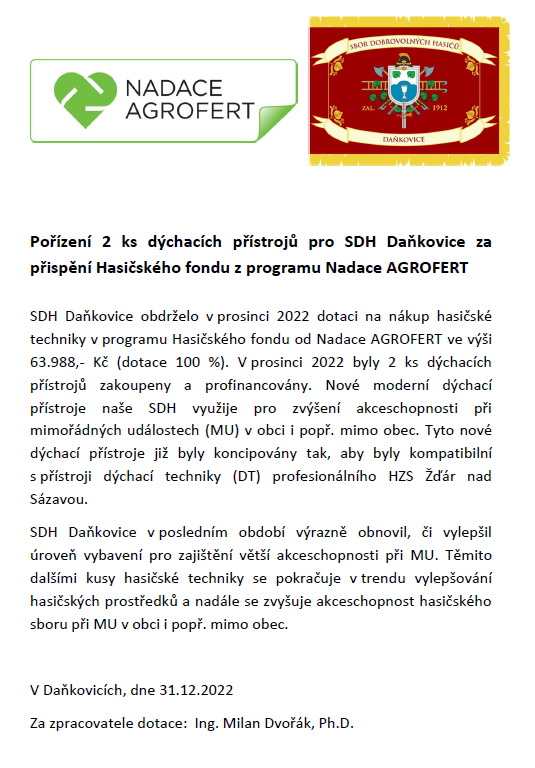 Pořízení dýchacích přístrojů